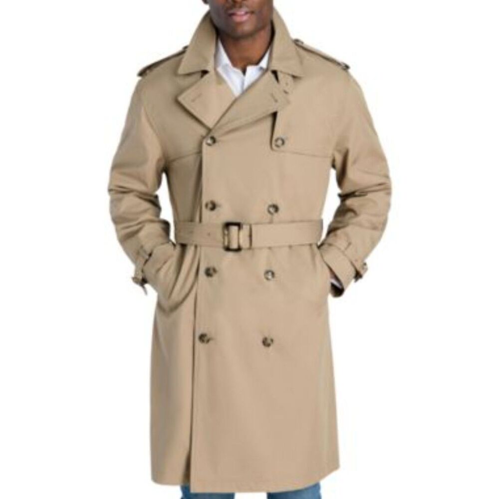 (N3) London Fog Towne men's double-breasted trench coat, classic beige, Sz 40